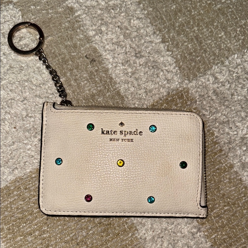Kate Spade Cream Card Holder with Colorful Gem Accents